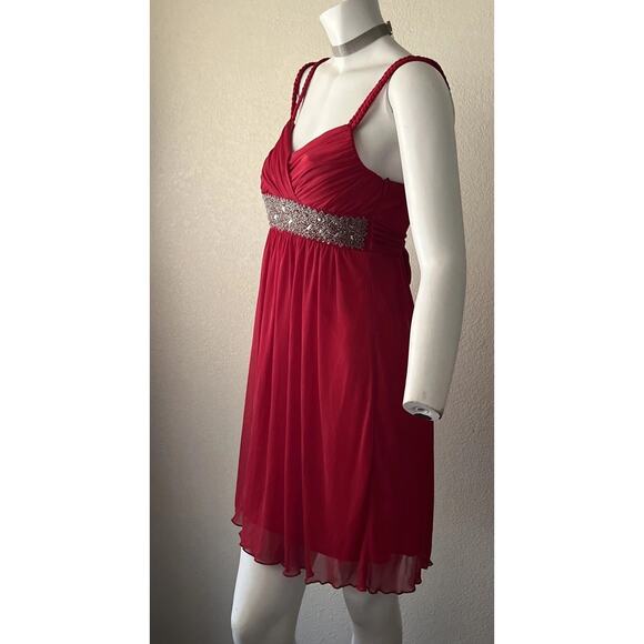VTG Y2K City Triangles Red Beaded Empire Babydoll Dress Medium HOCO Prom Formal - Picture 3 of 16